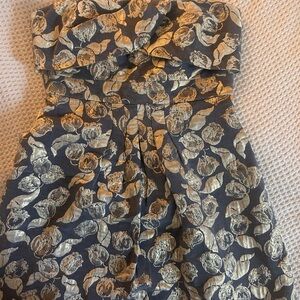 Tibi Strapless Dress with Gold Floral Pattern